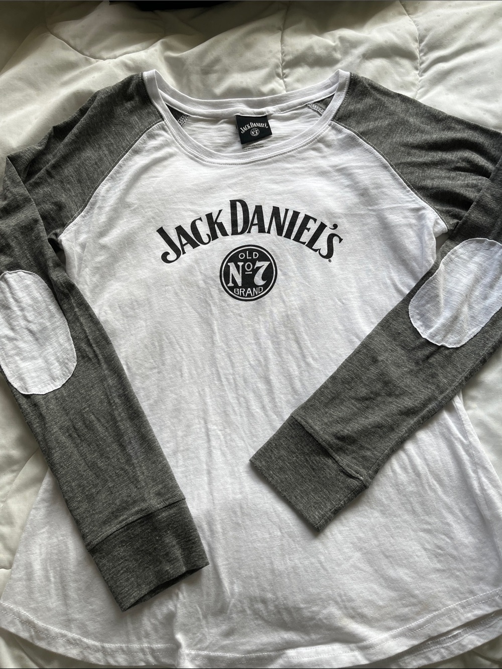 New Jack Daniel's White Tee with Gray Raglan Accents L